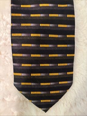 Di Moggio Silk Classic Patterned Tie in Black, Yellow & Gray